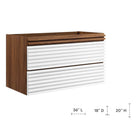 Modway Render 36" Wall-Mount Bathroom Vanity Cabinet - White/Walnut-Drywall Friendly Mounting Cleat