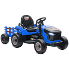 Qaba 12V Kids Ride On Tractor with Trailor and Remote Control - Blue-Detachable trailer allows transport of items, boosting role-play and storage 