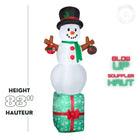 GEMMY Airblown Inflatable Christmas Snowman on Gift Box - 83"-For indoor and outdoor use