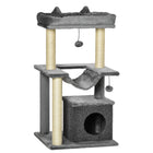 PawHut 39.25" Multi-Level Cat Tree Tower with Scratching Post - Grey-Features with scratching posts, cat condo with removable cover, cat hammock, cat bed, perch and dangling balls 