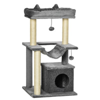 PawHut 39.25" Multi-Level Cat Tree Tower with Scratching Post - Grey-Features with scratching posts, cat condo with removable cover, cat hammock, cat bed, perch and dangling balls 