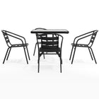 Flash Furniture 31.5" Square Glass Metal Table with 4 Black Metal Aluminum Slat Stack Chairs-Designed for Commercial and Residential Use
