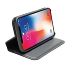 Gry Mattr Genuine Leather Folio Wallet Case for iPhone X, XS - Charcoal-Full Access to all Ports & Buttons