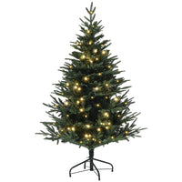 HOMCOM 5' Artificial Christmas Tree with LED Lights and Hinged Tips - Green-Warm white LED lights enhance festive evening ambiance 