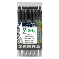 Zebra Z-Grip Retractable Ball Point Pens - 1.0mm - Black - 12 Pack-Black Ball Point Pens