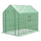 Outsunny Walk-in Greenhouse - 3 Tier - 12 Shelves - Green- Walk-in greenhouse with four shelves on both sides
 