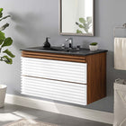 Modway Render 36" Wall-Mount Bathroom Vanity - White/Walnut/Black-Walnut Grain Vanity