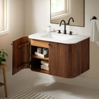 Modway Zia 30" Wall-Mount Bathroom Vanity with Marble Sink - Walnut-Soft-Close Hinges