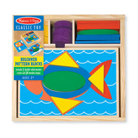 Melissa & Doug Beginner Pattern Blocks, 15 Pack (LCI528)-Five two-sided wooden pattern boards with ten designs feature recessed spaces for secure shape placement.