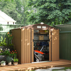 Outsunny 7' x 4' x 6' Garden Storage Shed with Steel Foundation Kit & Double Doors - Yellow-Sloped roof prevents moisture and resists bad weather

