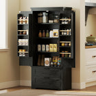 HOMCOM 64" H Kitchen Pantry Cabinet with Doors and Drawers - Black-Eight door shelves max out cabinet space to organize your spices with easy access 