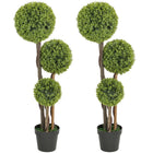 HOMCOM 45" Artificial Boxwood Triple Ball Topiary Tree - Green - 2 Pack-Beautiful set of two artificial three-ball boxwood trees 