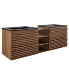 Modway Render 62" Wall-Mount Double Sink Bathroom Vanity - Walnut/Black-Wall-Mount Design