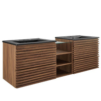 Modway Render 62" Wall-Mount Double Sink Bathroom Vanity - Walnut/Black-Wall-Mount Design