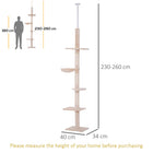 PawHut 102" 5-Tier Floor-To-Ceiling Cat Tree with Scratching Post - Beige-Rounded edges for safety 