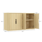 Manhattan Comfort Rivington 60" Modern 4-Door Sideboard - Natural Oak-4 soft close handle-free doors with integrated cutouts for a sleek, modern look