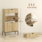 HOMCOM Shoe Cabinet with 2 Flip Drawers & Adjustable Shelves for 8 Pairs - Oak-Steel frame and particleboard with melamine finish and anti-tip design enhances stability