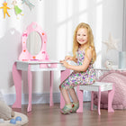 Qaba Kids Vanity Table & Chair Set with Drawer, Love Heart & Bow Patterns - Pink-Satisfies the princess dreams of every little girl
