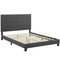 Modway Melanie Tufted Button Upholstered Fabric Full Platform Bed - Grey-Platform Bed Frame With Headboard