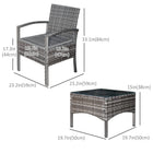 Outsunny 3-Pieces Wicker Patio Furniture Set with Coffee Table & Cushions - Blue-Made from durable weather-resistant PE rattan and a steel frame with sturdy construction    