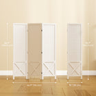 HOMCOM 3 Panel Freestanding Room Divider with Pegboard Display for Home Office - White-Dual-direction hinges let you angle the divider freely and fold it compactly for storage 
