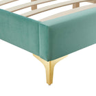 Modway Sutton Performance Velvet King Bed Frame - Mint-Gold Metal Legs With Non-Marking Caps