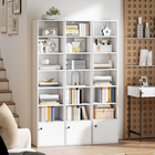 HOMCOM 7-Tier Bookcase with Adjustable Shelf and Cabinet - White-Features non-slip feet to protect your floors and enhance stability 