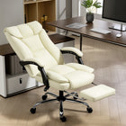HOMCOM Leather Executive Office Chair - Beige-Stepless reclines up to 155° with a footrest for complete relaxation