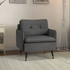 HOMCOM Modern Accent Chair with Wide Lounge Seat - Steel Legs - Button Tufted for Bedroom - Dark Grey-The seat and back cushions are generously padded with high-density foam and S-springs for comfort and support
