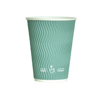 Tannex Double Wall Ripple Paper Coffee Cup - 12 oz/360 mL - Sage Green - 500 pack-Serve your hot and cold beverages with confidence