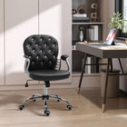 Vinsetto Faux Leather Office Chair with Button Tufted Backrest and Arms - Black-Adjust the seat height to suits your needs during prolonged hours of working