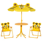 Outsunny Kids Folding Picnic Table & Chair Set Pattern Outdoor Garden Patio Backyard with Sun Umbrella - Yellow-Solid structure composed of metal pipes ensures security
