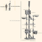PawHut 94" - 102" Floor-To-Ceiling Huge Cat Tree Tower - Light Grey-Ladders and hanging toys for added fun 