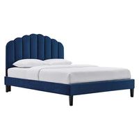 Modway Daisy Performance Velvet Full Platform Bed - Navy-Vintage Modern Full Bed