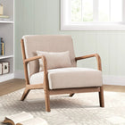 Ebello Hertford 26" Wide Mid Century Upholstered Solid Wood Accent Chair with an Extra Pillow - Beige-The solid wood frame is sturdy and supports a weight capacity of 250 Ibs+