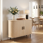 HOMCOM 39.4" Farmhouse Sideboard Buffet Cabinet with Curved Tambour Doors - Natural Wood-Total weight capacity of 154 lbs. with a 66 lbs. load-bearing tabletop