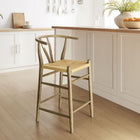 Modway Amish Wood Counter Stool - Weathered Gray Teak-V-Shaped Cutaway Backrest