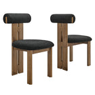 Modway Torian Boucle Fabric Dining Chair - Walnut Black - Set of 2-3 Legged Armless Chairs