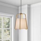 Hudson&Canal Marduk 11" Wide Pendant with Fabric Shade - Brass/White-Rated for one 60W incandescent bulb - 9W LED bulb, 13W fluorescent (CFL) bulb, or 9W self-ballasted LED bulb, E26-base bulb, Bulb not included