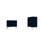 Manhattan Comfort Rockefeller Mid-Century Modern Bedroom Dresser 2-Piece Set - Tatiana Midnight Blue-Mid-Century Modern Tall 5-Drawer Dresser and Standard 3-Drawer Dresser for Bedroom Use.