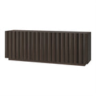 Hudson&Canal Molly Rectangular Fluted TV Stand for TV's up to 75" - Brown Oak-The top has a weight capacity of 75lbs, middle shelves can hold 25lbs, bottom shelves support 50 lbs