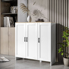 HOMCOM Modern 35.4" L Buffet Cabinet with Storage - White-Shaker doors with natural top for simple decor