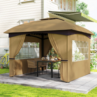 Outsunny 11 ft W x 11 ft L Outdoor Gazebo with Curtains - Church Windows - Beige-Powder-coated galvanized frame resists rust, extends lifespan