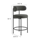 Modway Albie Boucle Fabric Counter Stools - Charcoal/Black - 2 Pack-Dense Foam Padding