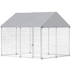 PawHut Outdoor Dog Kennel with Waterproof Roof - 9.2' x 7.5' x 7.2' - Grey-Telescopic tube design enables quick frame installation 