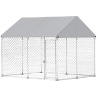 PawHut Outdoor Dog Kennel with Waterproof Roof - 9.2' x 7.5' x 7.2' - Grey-Telescopic tube design enables quick frame installation 
