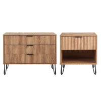 Manhattan Comfort DUMBO Modern 1-Drawer Nightstand and 3-Drawer Dresser Set - Golden Brown-Modern-Contemporary with a taste of Glam Bedroom Dresser Set. Includes 1 Standard Dresser and 1 Nightstand 1.0.