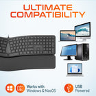 Delton KB250 Ergonomic Keyboard - Black-Engineered with a gentle curve, this keyboard promotes a more natural hand position, reducing wrist strain and enhancing comfort for long periods of use