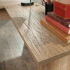 Sauder Hillmont Farm L-Desk - Timber Oak-Smaller drawer features metal runners and safety stops