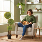 HOMCOM 45" Artificial Boxwood Triple Ball Topiary Tree - Green - 2 Pack-Suitable for home, office, or outside use, offering a natural accent for any space 